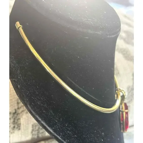 Heidi Daus Red Ruby Tear Drop w/Gold Collar Enhancer Choker Necklace Gold Tone - Picture 3 of 6